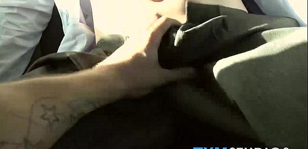  Cute amateur twink Lewis sucking a huge cock on a back seat